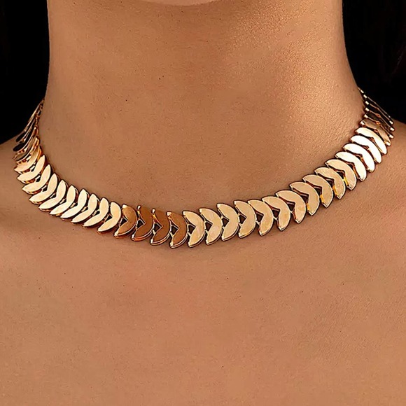Gold Chevron Punk Y2K Choker Necklace - Picture 1 of 5